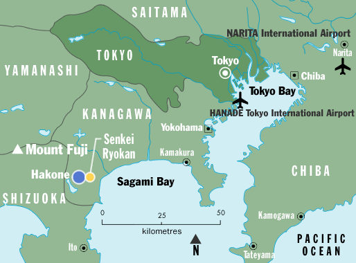 A map of Hakone, Japan showing Tokyo